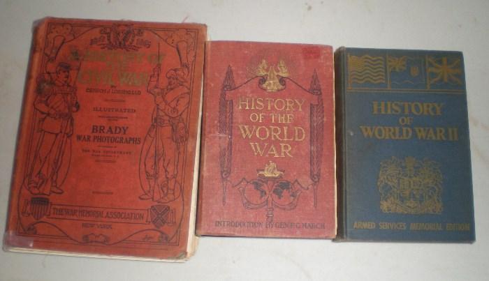 Three antique history books, Civil War, World War I, and World War II. Civil War sold, rest are available.