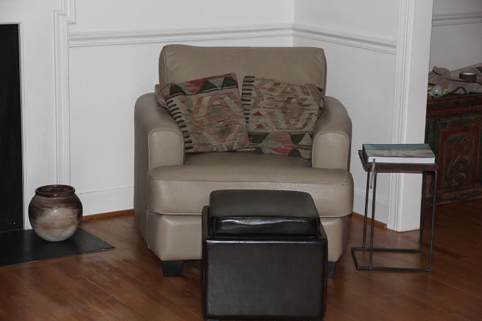 Leather chair and ottoman, nearly NEW, purchased at Furnitureland South
