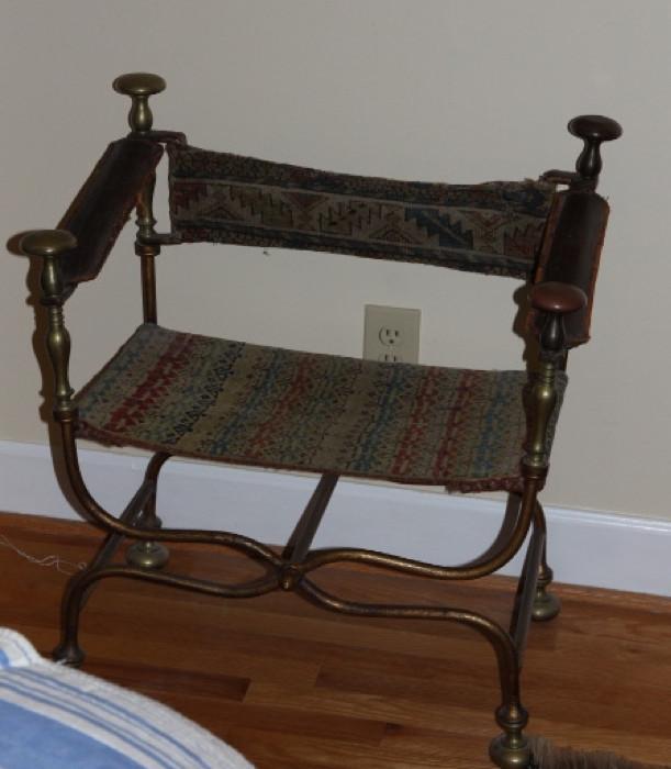 Great antique chair, purchased from an old hotel in Ohio...polychrome metal with leather and tapestry upholstery