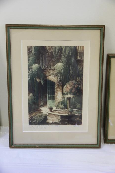 one of a set of New Orleans' Old French quarter prints, in nice vintage green frames