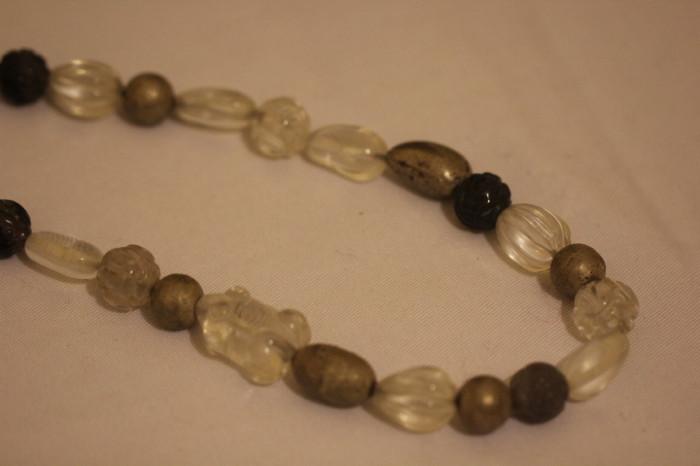 RARE vintage Alice Kuo carved rock crystal and stone necklace