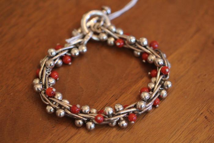 Southwestern sterling and coral bracelet