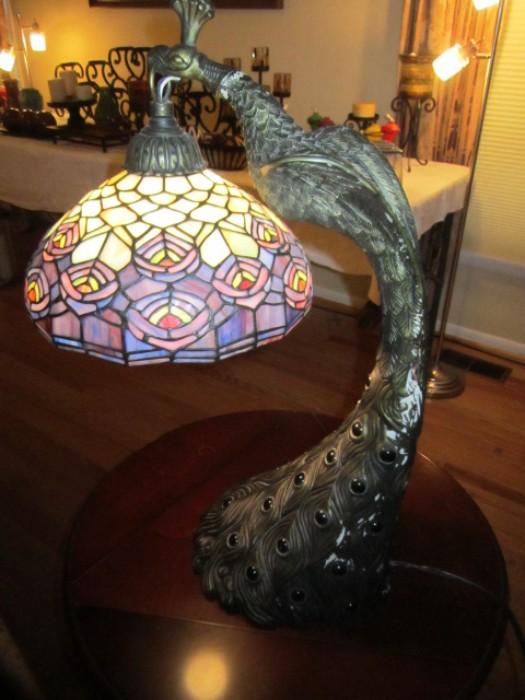 Peacock stained "Tiffany" lamp