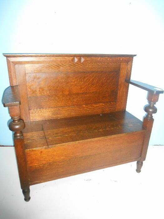 Good Antique Oak Hall Bench with Lift Seat