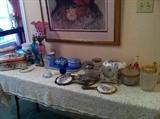 many dresser sets, porcelain painted mirrors, and painted porcelain jewelry caskets