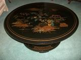Asian black lacquered inlaid swivel table