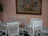 MORE vintage wicker--NOTICE the beautiful European tapestry of flowers