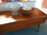 Maple drop leaf table with punch bowl and cups
