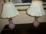 precious pair of cranberry "coin spot" working boudoir lamps
