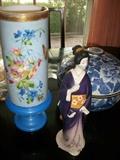 large! Victorian porcelain centerpiece and two fine Asian porcelains