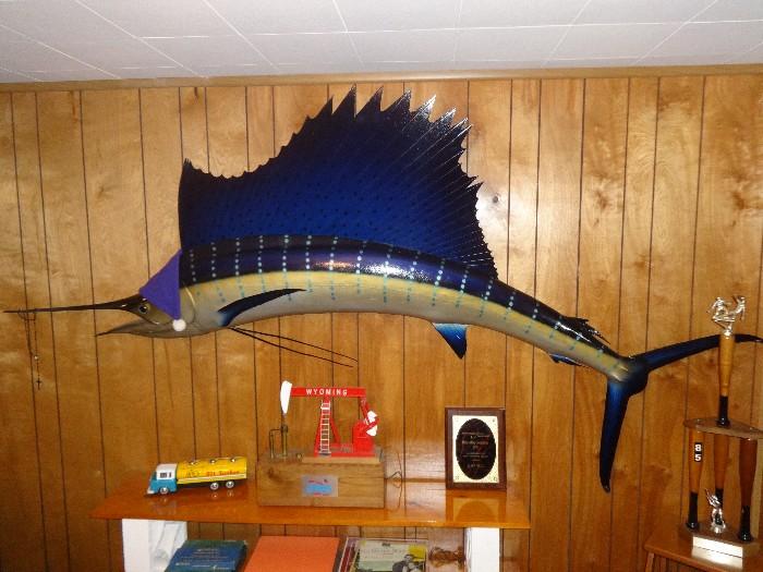 Swordfish replica wall mount. Great for rec room