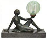 Deco-Style Bronze & Marble Figural Lamp.