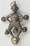 ANTIQUE SILVER BABY RATTLE. IN THE SHAPE OF A JESTER.
