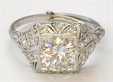 ANTIQUE PLATINUM RING W/ 1.60 CARAT DIAMOND CENTER VERY CLEAN DIAMOND.