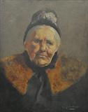 OIL ON CANVAS PORTRAIT OF AGED WOMAN. SGD. MAY F. SANFORD. MEASURES 19 1/2" X 15 1/2".
