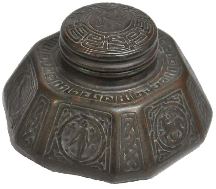 Lg. Signed Tiffany Studios Zodiac Inkwell.
