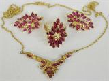 Beautiful 14K Ruby & Diamond Ring, Earrings & Necklace Set.