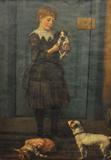 Oil Painting sgd. H. Boulanger of Girl w/Dogs.