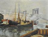 Oil Painting, Harbor Scene, sgd. Hayley Lever.