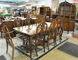 Beautiful Romweber 12 Pc. French-Carved Burled Walnut Dining Room Suite.
