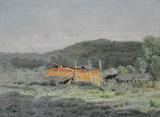 WATERCOLOR OF COUNTRY SHACK SGD. J.P. WERNER. MEASURES 14 1/2" X 19".