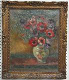 OIL PAINTING SGD MAX BAND - STILLIFE W/POPPIES. OIL ON CANVAS. MEASURES 19 1/2" X 15 1/2".