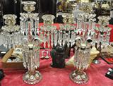 PR. OF ANTQ. CRYSTAL CANDLABRAS W/PAINTED ACCENTS THESE MEASURE 21" TALL. BIEDERMEIER STYLE.