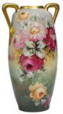 Large Hand-Painted Floral Vase.