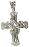 Lg. 14K White Gold Cross w/Many Diamonds.