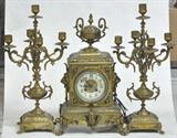ANTQ. BRONZE 3 PC. CLOCK SET.
CLOCK MEASURES 16" TALL.