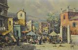 SGD. 'DE VITY' OIL PAINTING -MARKET SCENE.
OIL ON CANVAS. MEASURES 23 1/2" X 35 1/2".
