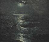 LESTER J. CHANEY OIL PAINTING - BLUE MOON SEASCAPE
OIL ON CANVAS. MEASURES 23" X 27".