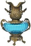 Victorian Metal & Glass Vase w/Eagle Figures.