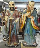 Pr. of 6' Tall Painted Wood Figures of Oriental Men.