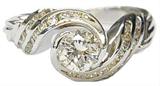 14K White Gold "Swirl" Design Ring w/.85 Carat (Appx.) Diamond Center.