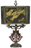 Art Deco Lamp w/Cockatiel Designs.