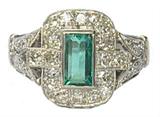 14K Antq. Ring w/Emerald & Diamonds.