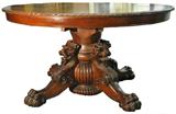 Horner-Quality Antq. Round Oak Kitchen Table w/Lion's Heads & Paw Feet.
