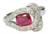 Vintage 14K White Gold Ladies' Ring w/Ruby & Diamonds.