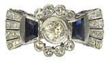 14K White Gold Antq. Ladies' Ring w/Diamonds & Sapphires.
