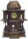 Lg. Folk Art or Tramp Art Double-Sided Clock w/Intricate Cutout Designs.