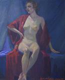 OIL ON BOARD, DECO NUDE. SGD. EDITH PETERSEN JOHNSEN. MEASURES 23" X 19 1/2".
