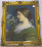 ANTQ. PASTEL OF GIRL'S FACE. SIGNATURE IS INDECIPHERABLE. MEASURES 19" X 15".