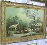 OIL ON CANVAS, SNOW SLEIGH SCENE, SGD. LARRY MAYER MEASURES 23" X 35".
