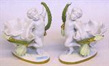 PR. OF CHERUB PORCELAIN FIGURES. THESE MEASURE 8" TALL AND ARE UNMARKED.