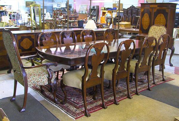 Extremely Fine Inlaid Pawfoot 14 Pc. Dining Room Suite (Overall View).