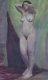 DECO NUDE PAINTING OF WOMAN SGD. KENNADY. OIL ON CANVAS. MEASURES 33 1/2" X 21 1/2".