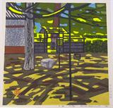 JAPANESE WOODBLOCK PRINT BY OKIE HASHIMOTO. DATED 1962. NUMBERED 50 OF 70. MEASURES 15 1/2" X 15 1/2".