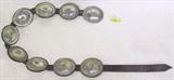 STERLING AND TURQUOISE INDIAN BELT. SGD. "AFB". EACH STERLING & TURQUOISE SECTION MEASURES 3 1/4" ACROSS.