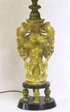 JADE OR SOAPSTONE CARVED LAMP. STONE SECTION MEASURES 13" LONG.